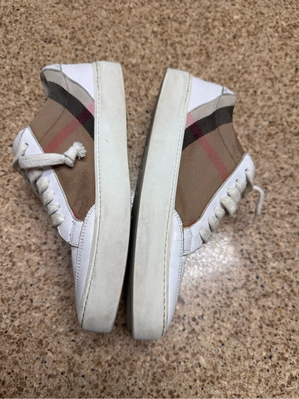 Burberry Tan Check & White Low-Top Sneakers for Men